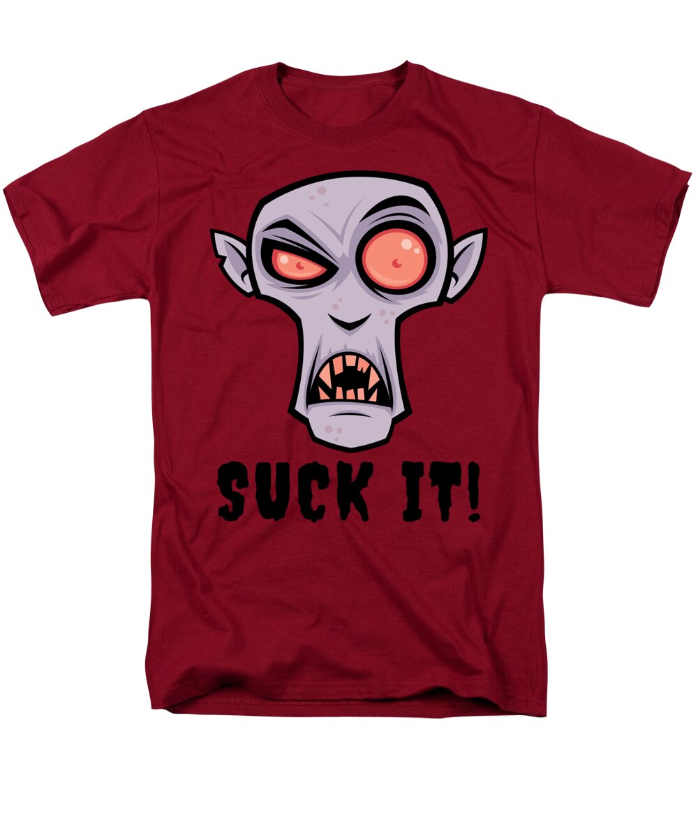 Cartoon Men's T-Shirt (Regular Fit) featuring the digital art Creepy Vampire Cartoon with Suck It Text by John Schwegel