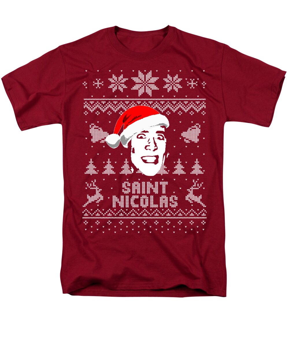 Nicolas Men's T-Shirt (Regular Fit) featuring the digital art Nicolas Cage Saint Nicolas Christmas Shirt by Megan Miller