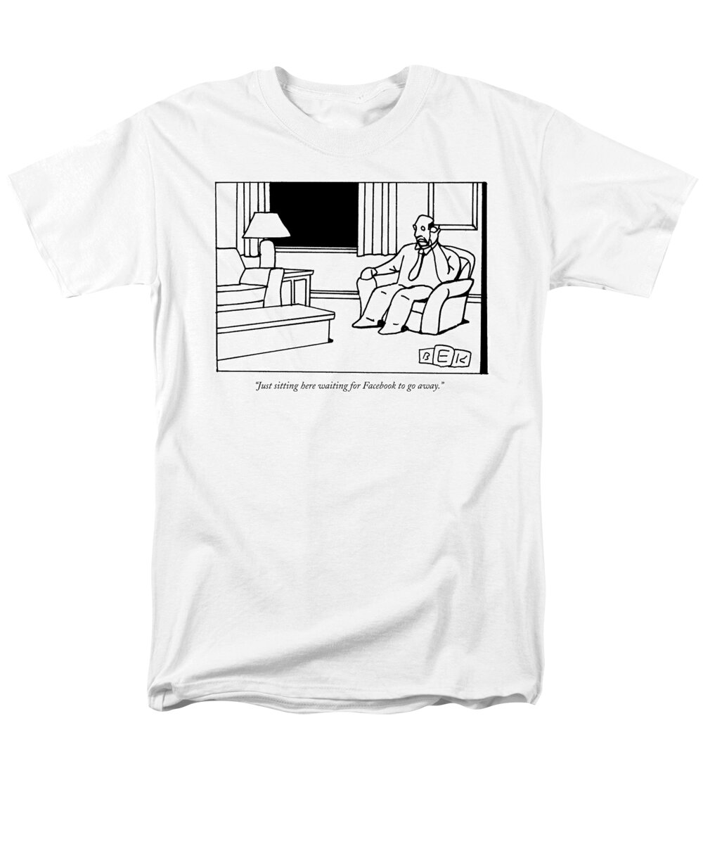 Internet Men's T-Shirt (Regular Fit) featuring the drawing Just Sitting Here Waiting For Facebook To Go Away by Bruce Eric Kaplan