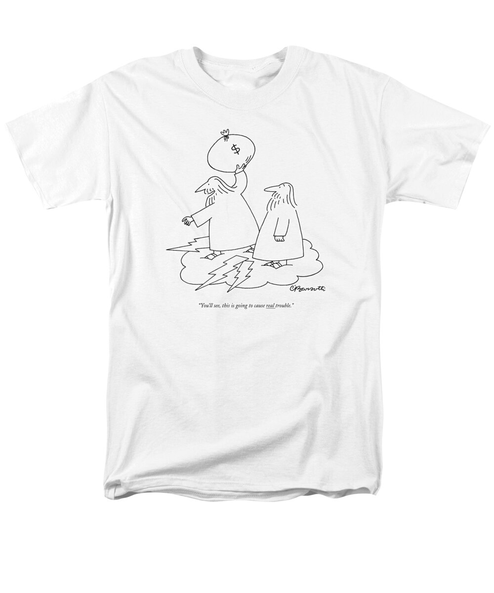 Zeus Men's T-Shirt (Regular Fit) featuring the drawing You'll See, This Is Going To Cause Real Trouble by Charles Barsotti