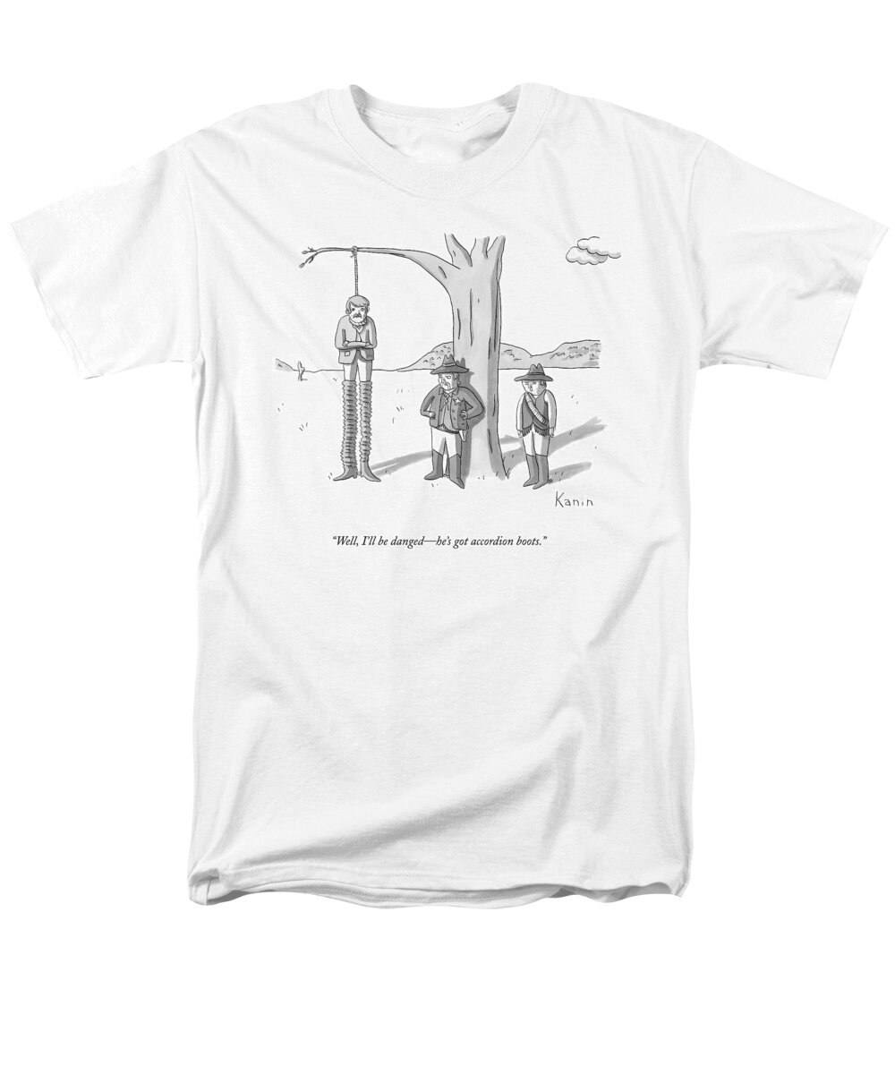 Executions Men's T-Shirt (Regular Fit) featuring the drawing Well, I'll Be Danged - He's Got Accordion Boots by Zachary Kanin