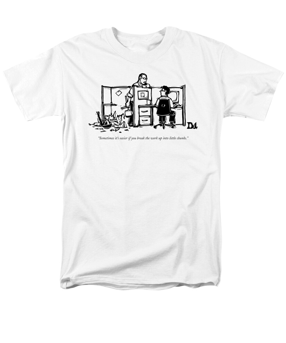 Interiors Workers Office Problem Unemployment

(one Office Worker To Another After Smashing Everything In His Cubicle With A Sledgehammer.) 121396 Ddr Drew Dernavich Men's T-Shirt (Regular Fit) featuring the drawing Sometimes It's Easier If You Break The Work by Drew Dernavich