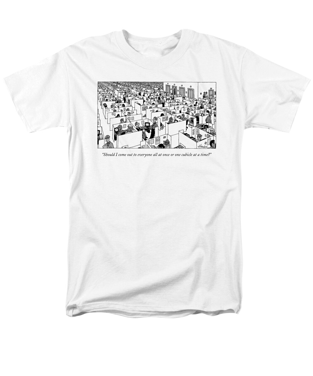 Homosexuals Men's T-Shirt (Regular Fit) featuring the drawing Should I Come Out To Everyone All At Once Or One by William Haefeli