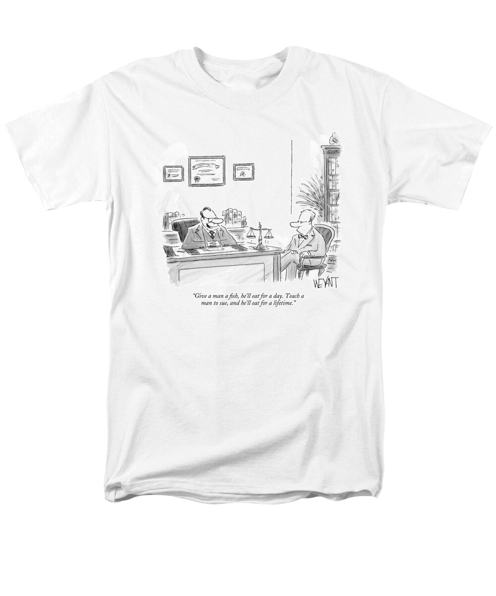Cliches Men's T-Shirt (Regular Fit) featuring the drawing Give A Man A Fish by Christopher Weyant