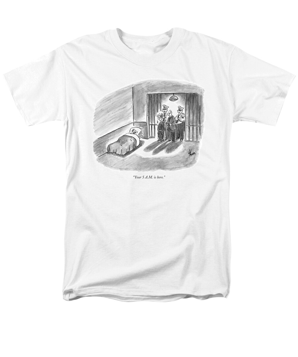 Crime Prisons Executions Word Play

(prisoner Wakes To Find The Execution Crew At The Door Of His Cell.) 120784 Fco Frank Cotham Men's T-Shirt (Regular Fit) featuring the drawing Your 5 A.m. Is Here by Frank Cotham