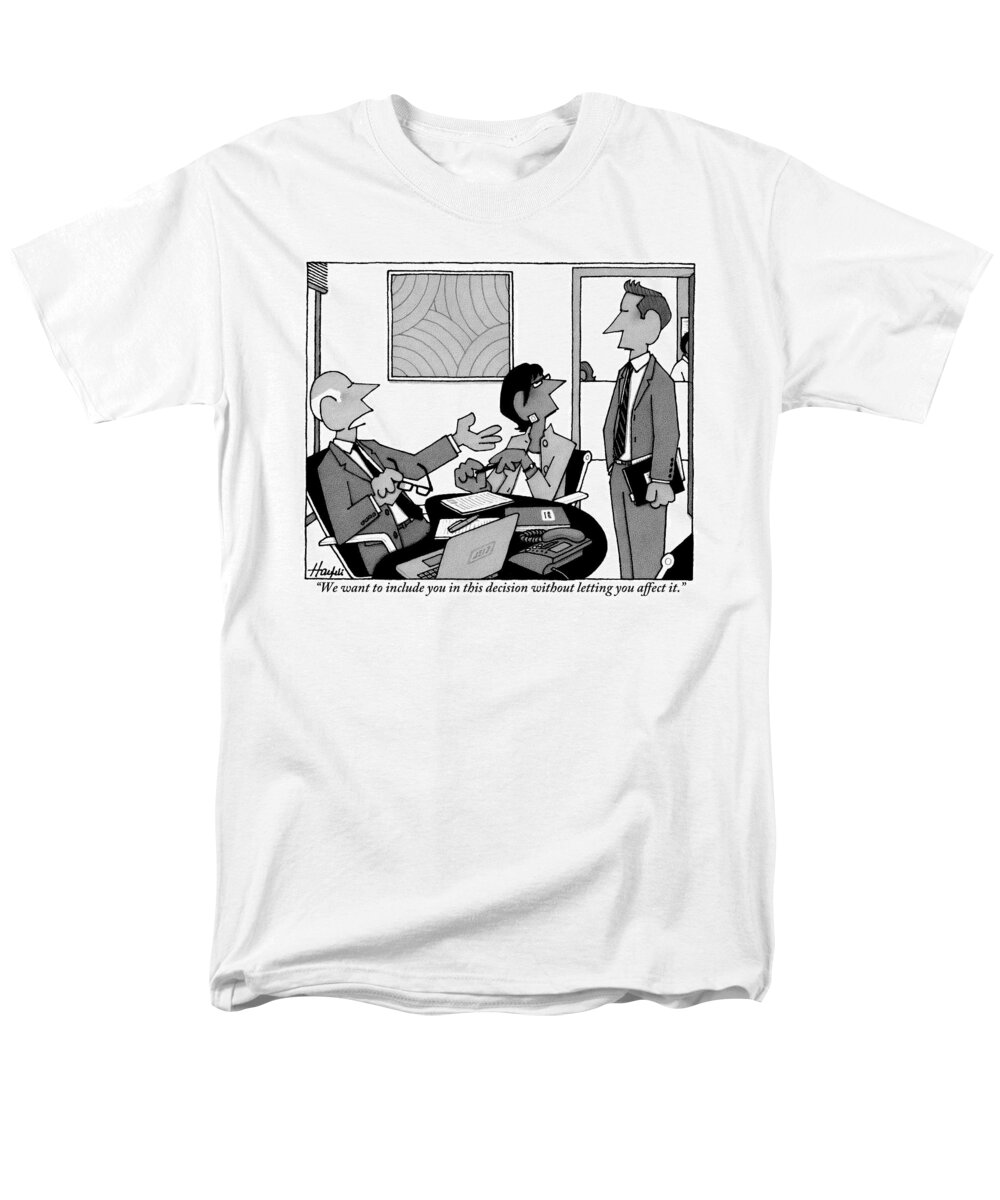 Businessmen Men's T-Shirt (Regular Fit) featuring the drawing A Boss Addresses One Of His Employees by William Haefeli