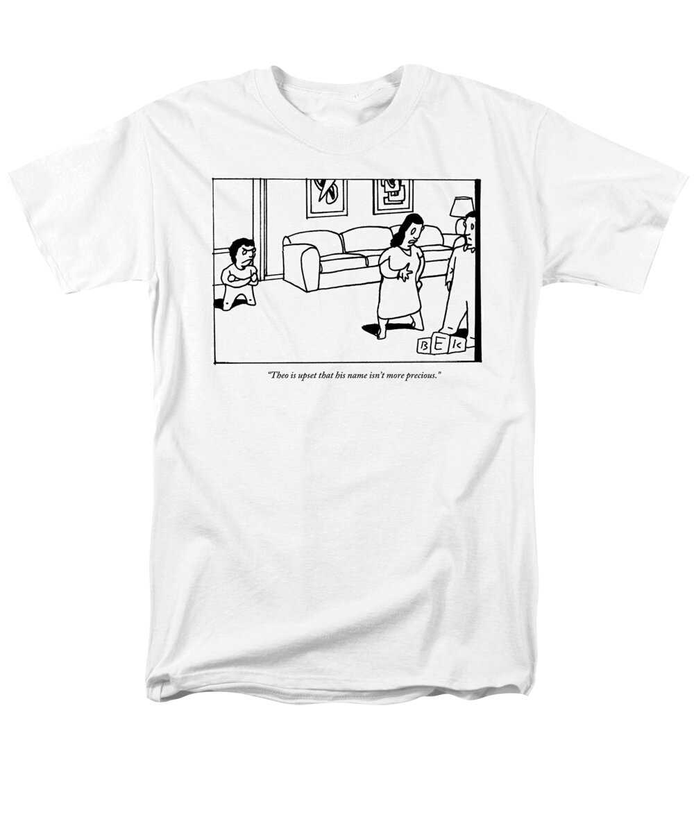 #condenastnewyorkercartoon Men's T-Shirt (Regular Fit) featuring the drawing A Child Angrily Crosses His Arm As His Parents by Bruce Eric Kaplan