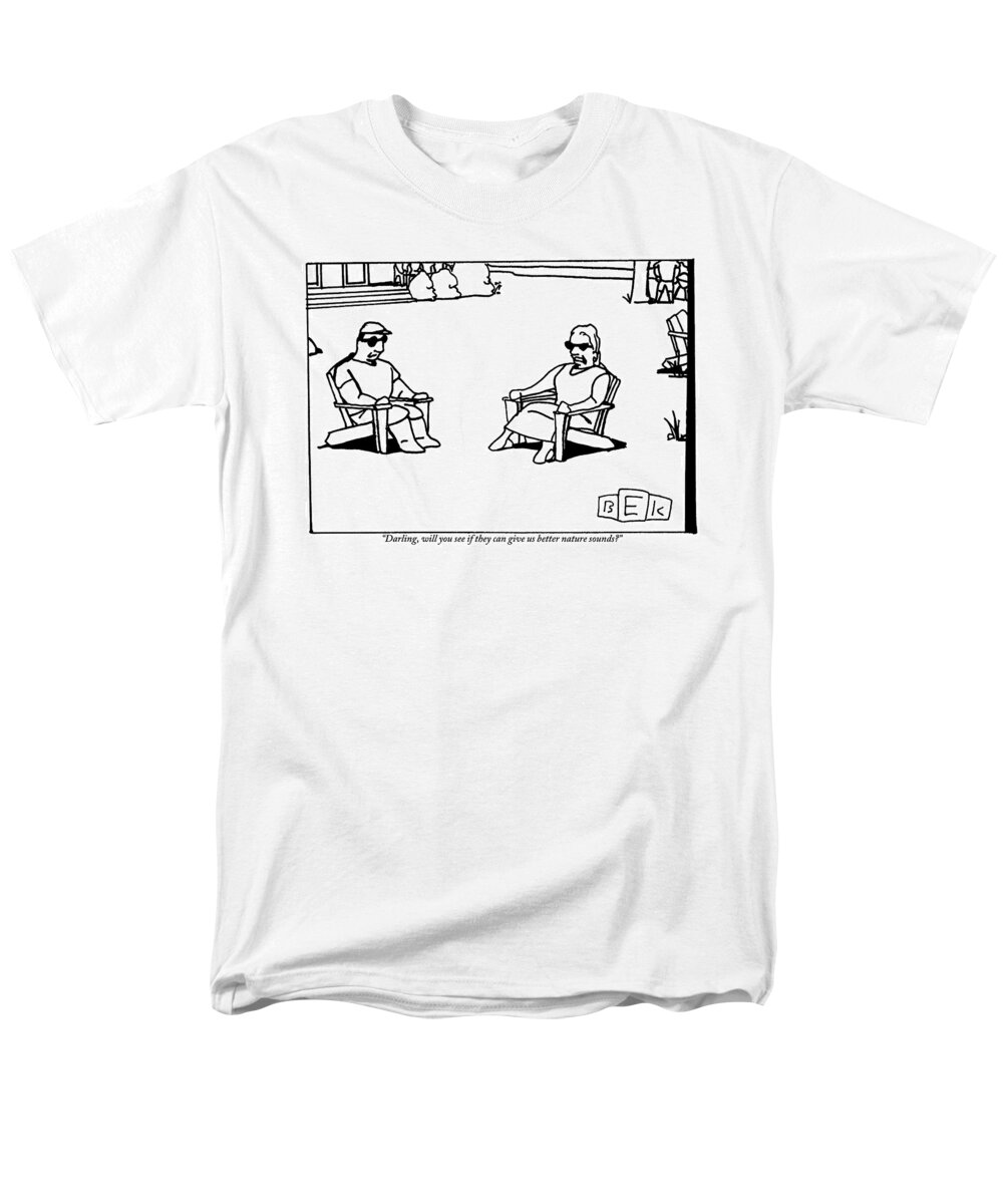 Vacation Men's T-Shirt (Regular Fit) featuring the drawing A Couple Are Sitting And Talking On Lawn Chairs by Bruce Eric Kaplan