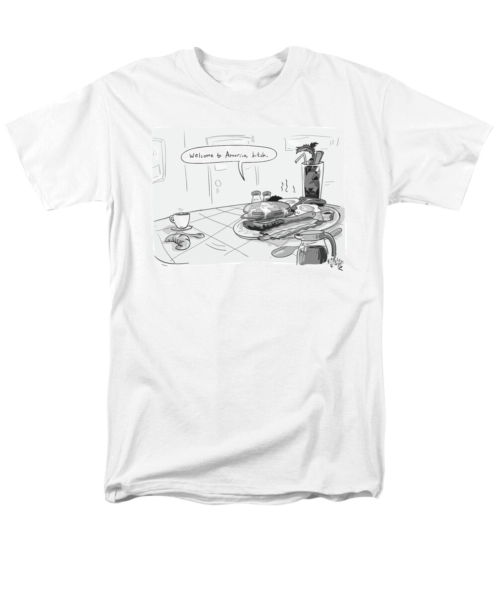 A Greasy Plate Of Pancakes Men's T-Shirt (Regular Fit) featuring the drawing A Greasy Plate Of Pancakes by Farley Katz