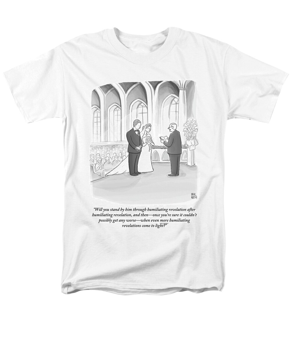 Anthony Weiner Men's T-Shirt (Regular Fit) featuring the drawing A Husband And Wife Are Getting Married by Paul Noth