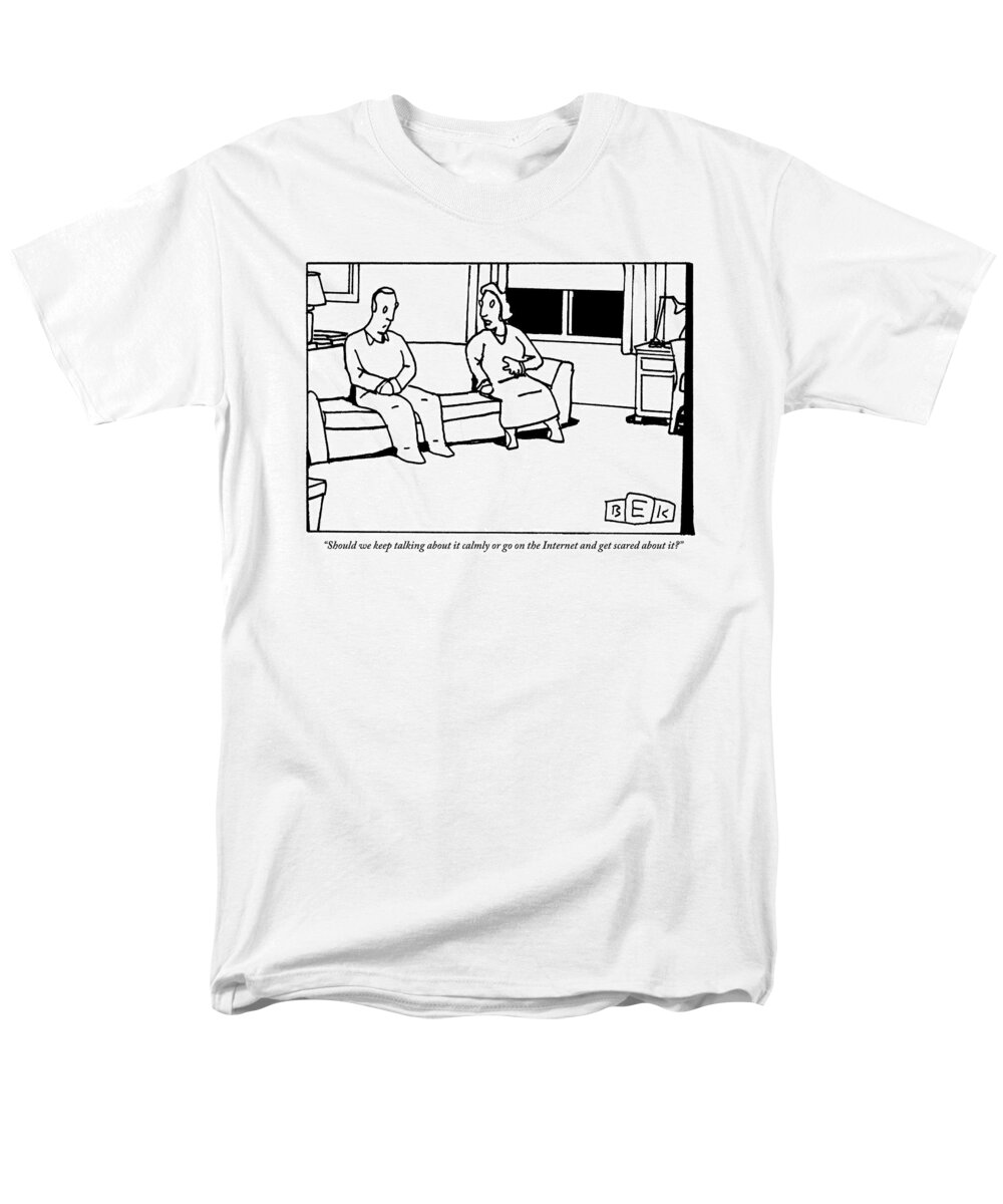 Internet Men's T-Shirt (Regular Fit) featuring the drawing A Husband And Wife Sit On The Sofa by Bruce Eric Kaplan