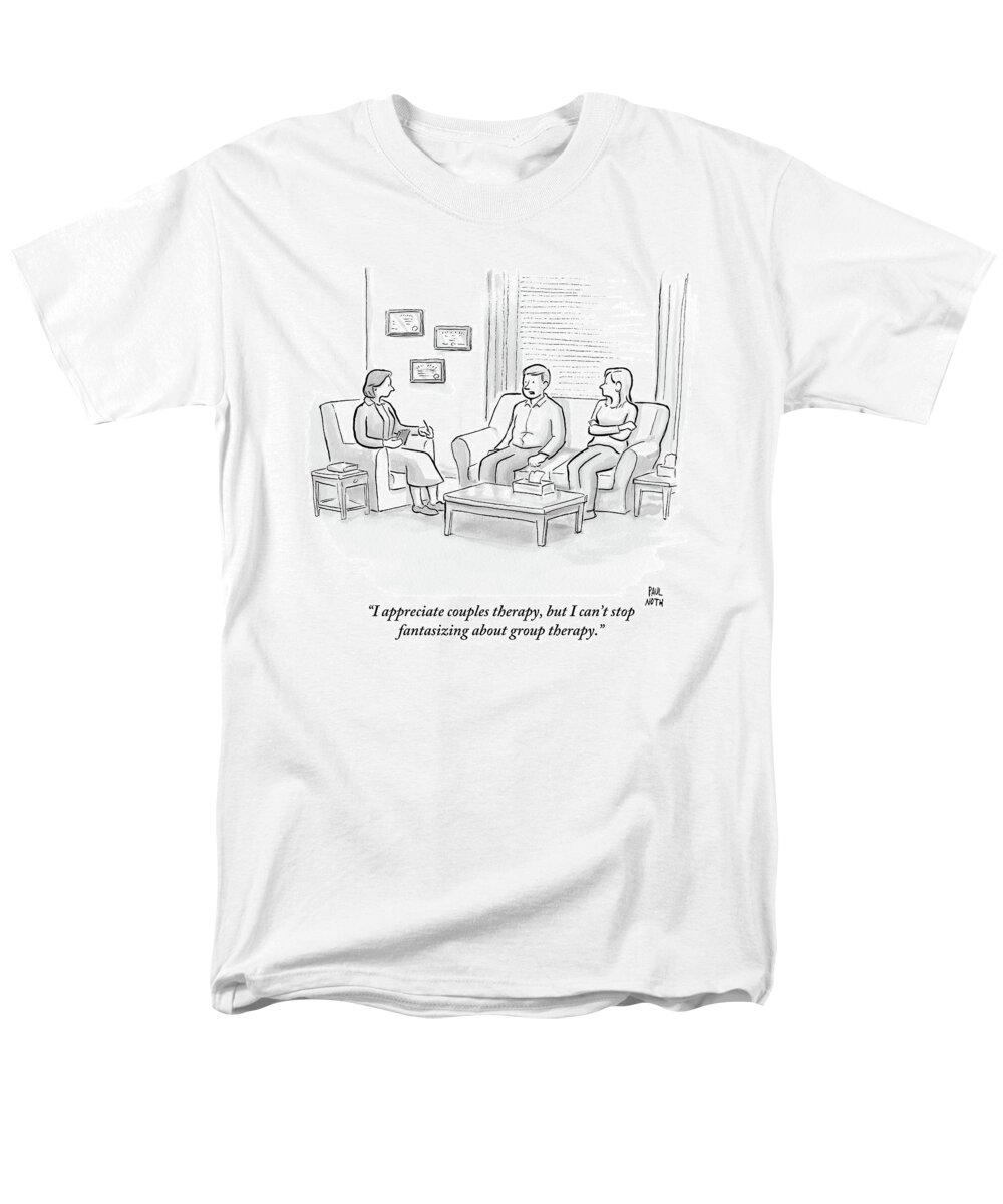 Fantasy Men's T-Shirt (Regular Fit) featuring the drawing A Husband Talks To His Therapist by Paul Noth