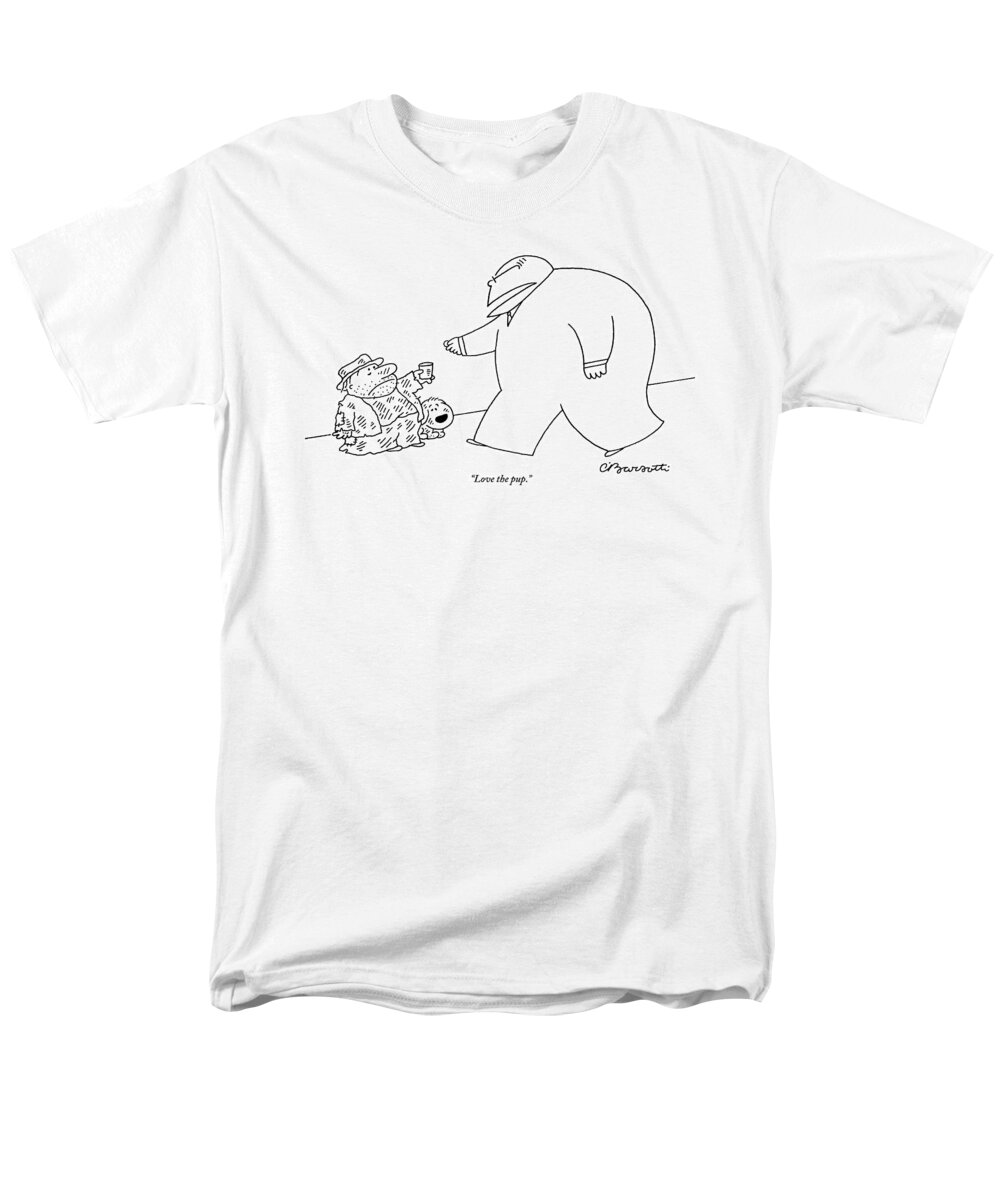 Beggars Men's T-Shirt (Regular Fit) featuring the drawing A Large, Wealthy Businessman Gives Some Change by Charles Barsotti