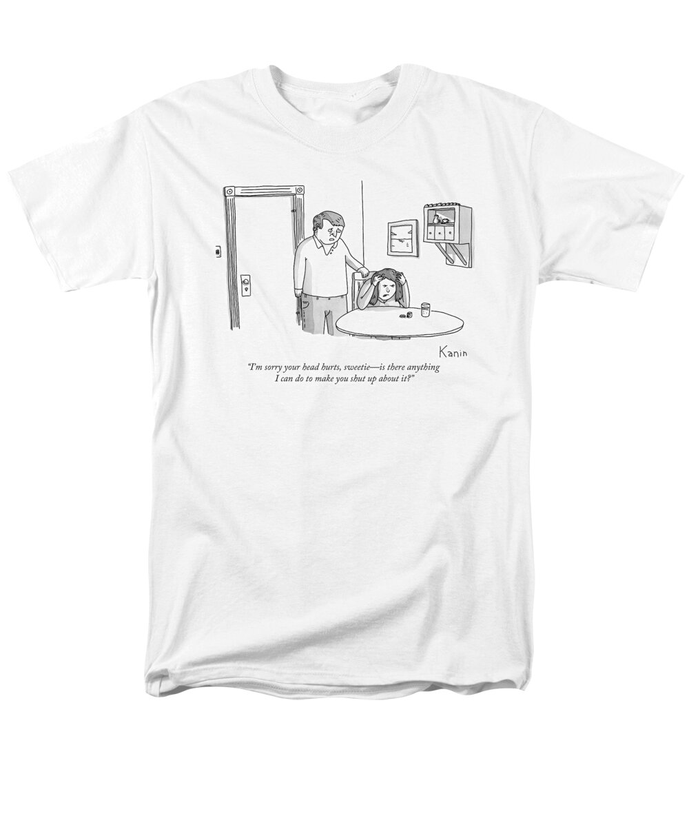 Headache Men's T-Shirt (Regular Fit) featuring the drawing A Man Comforts His Wife by Zachary Kanin
