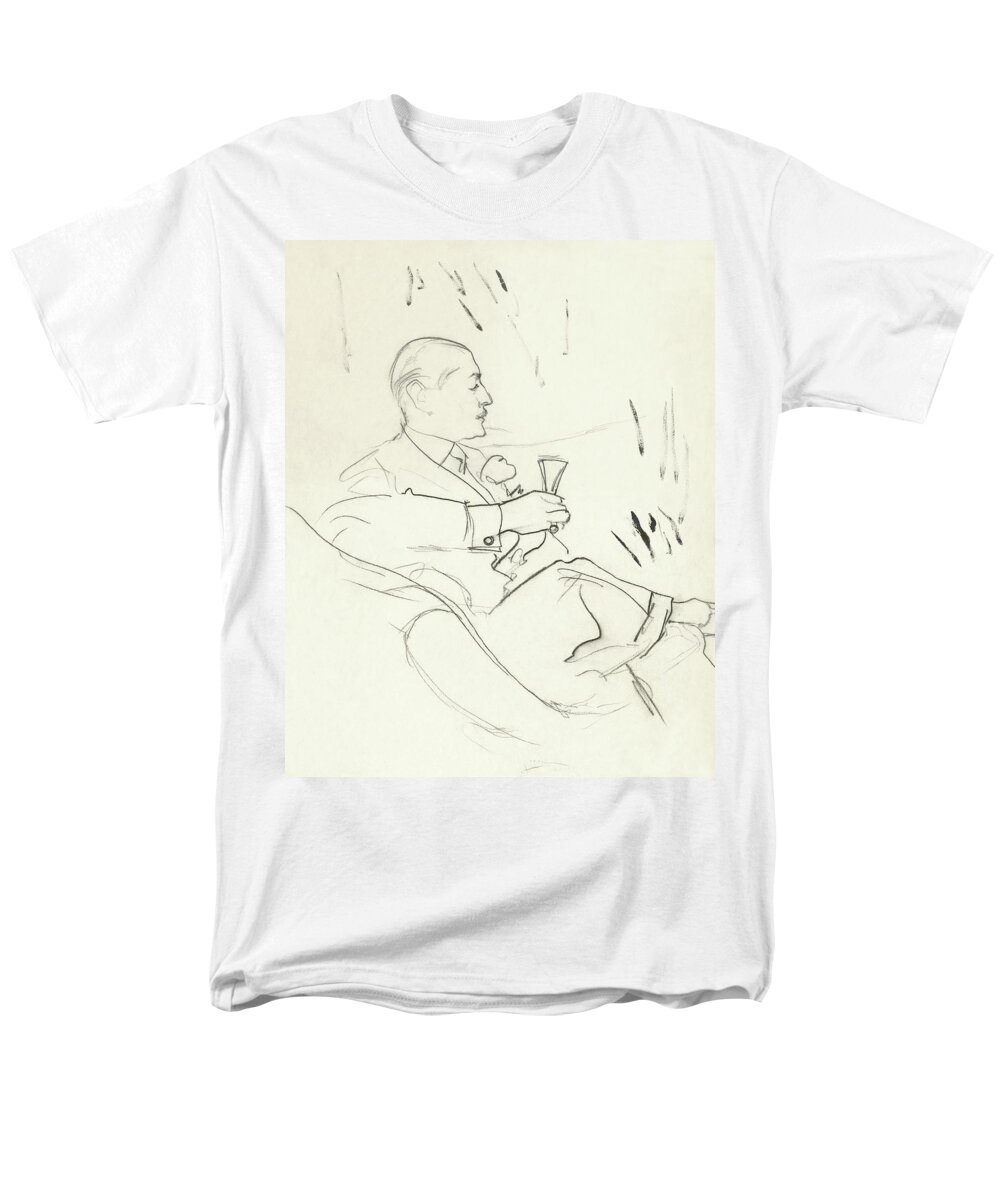 Illustration Men's T-Shirt (Regular Fit) featuring the digital art A Man With A Glass Of Wine by Carl Oscar August Erickson