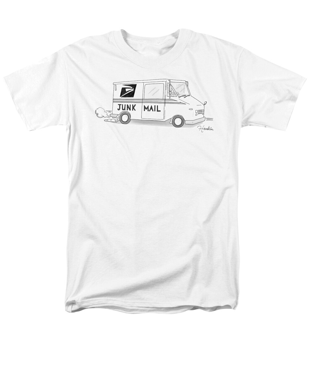 Mail Men's T-Shirt (Regular Fit) featuring the drawing A Postal Truck Has The Phrase Junk Mail by Charlie Hankin