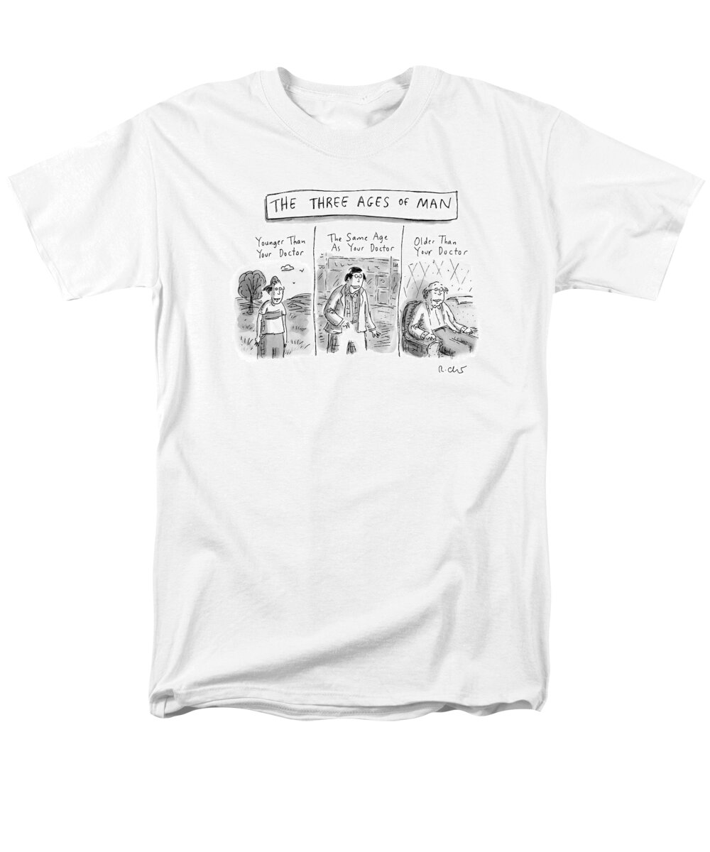 Age Men's T-Shirt (Regular Fit) featuring the drawing A Three Panel Images That Have Three Men: by Roz Chast