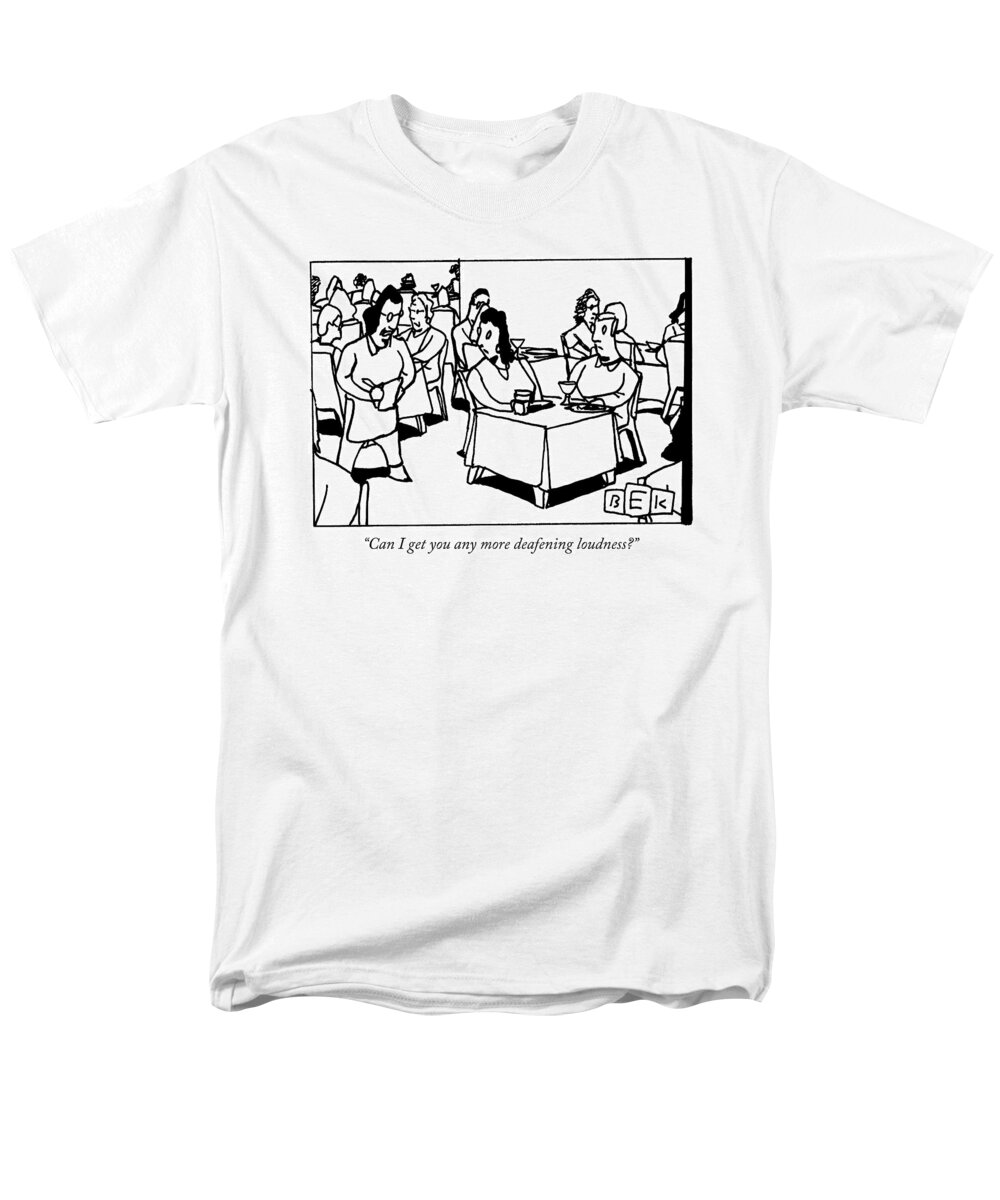 Couple Men's T-Shirt (Regular Fit) featuring the drawing A Waitress In A Crowded Restaurant Addresses by Bruce Eric Kaplan