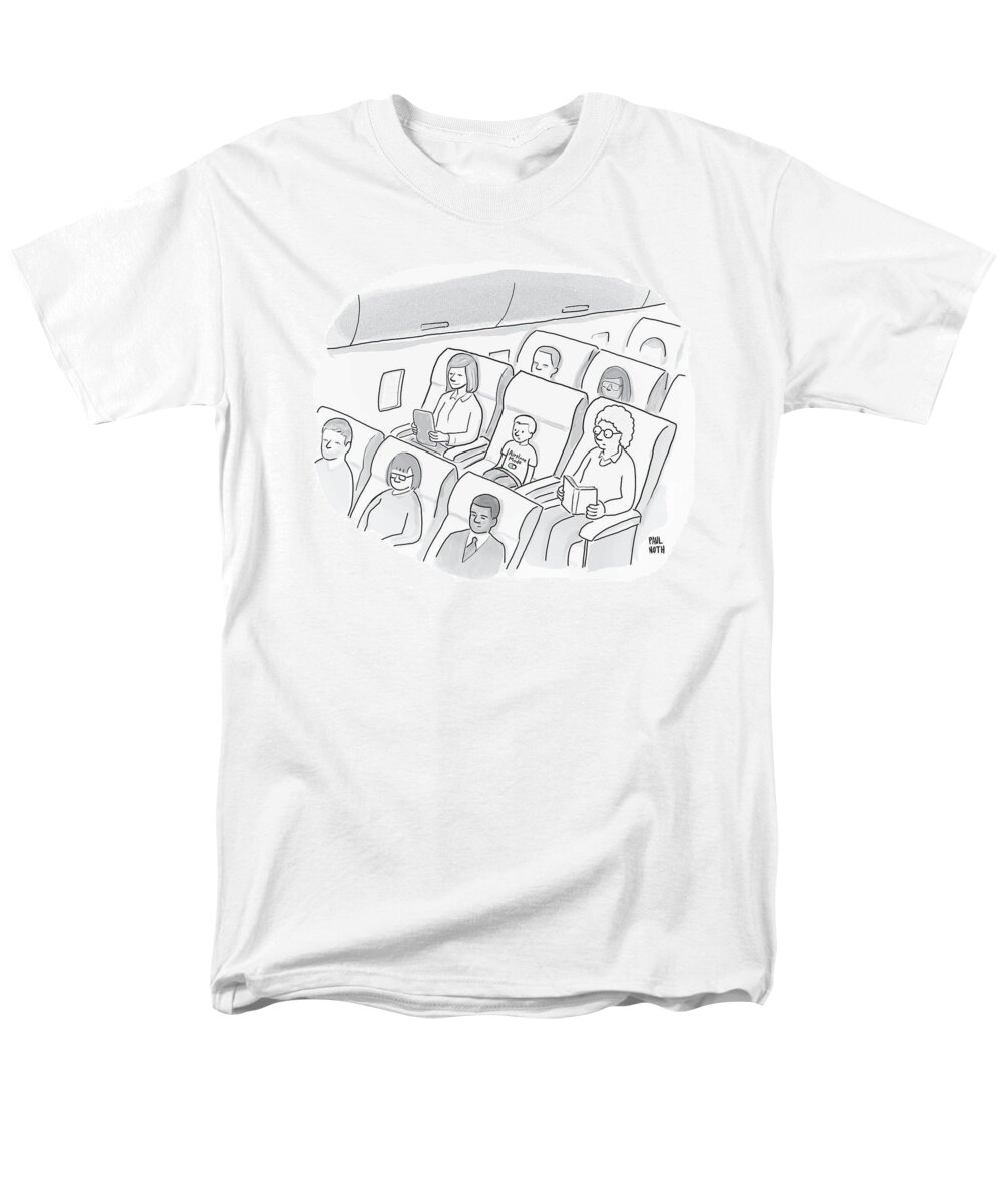 Iphone Men's T-Shirt (Regular Fit) featuring the drawing A Well-behaved Boy On An Airplane Wears A T-shirt by Paul Noth