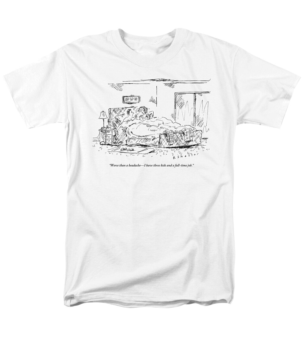 Husband Men's T-Shirt (Regular Fit) featuring the drawing A Woman Speaks To Her Husband In Bed As She Reads by Barbara Smaller