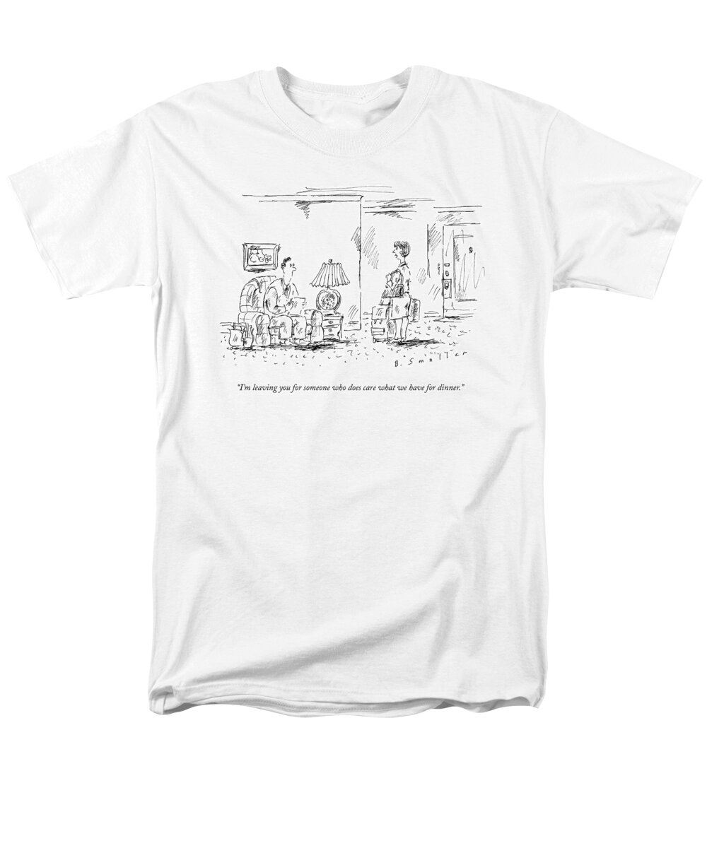 Arguments Men's T-Shirt (Regular Fit) featuring the drawing A Woman With Luggage Confronts Her Husband by Barbara Smaller