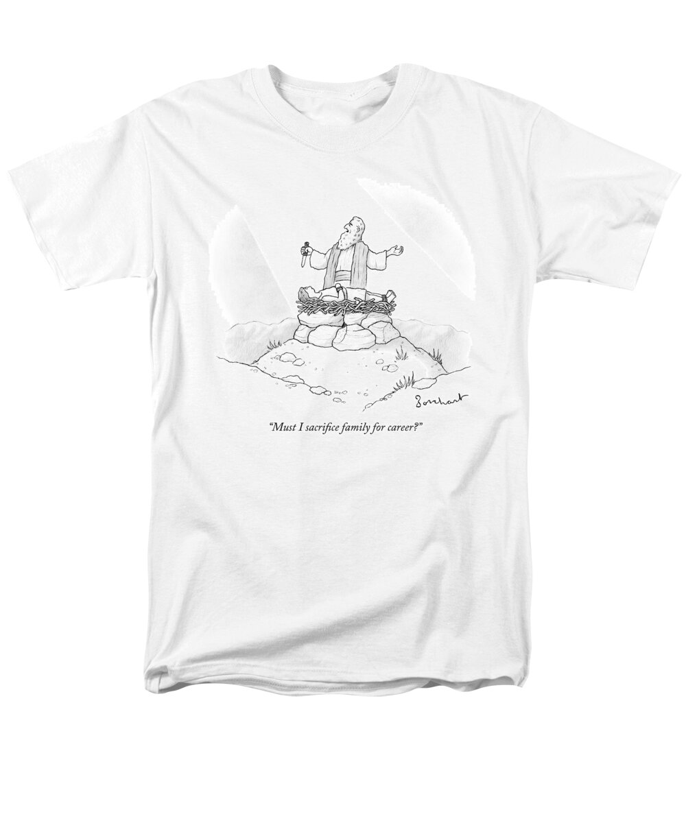 Abraham Men's T-Shirt (Regular Fit) featuring the drawing Abraham Is About To Sacrifice His Son by David Borchart
