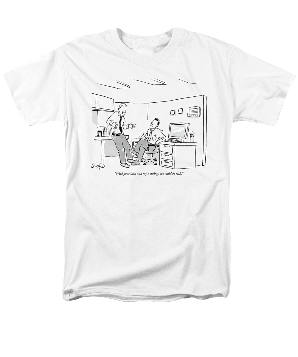 Idea Men's T-Shirt (Regular Fit) featuring the drawing An Excited Man Speaks To His Coworker by Robert Leighton