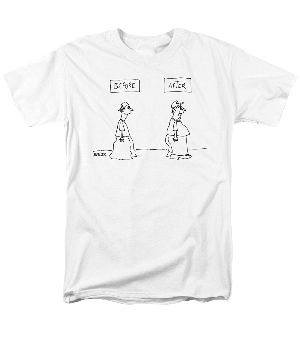 Before Men's T-Shirt (Regular Fit) featuring the drawing Before And After: by Peter Mueller