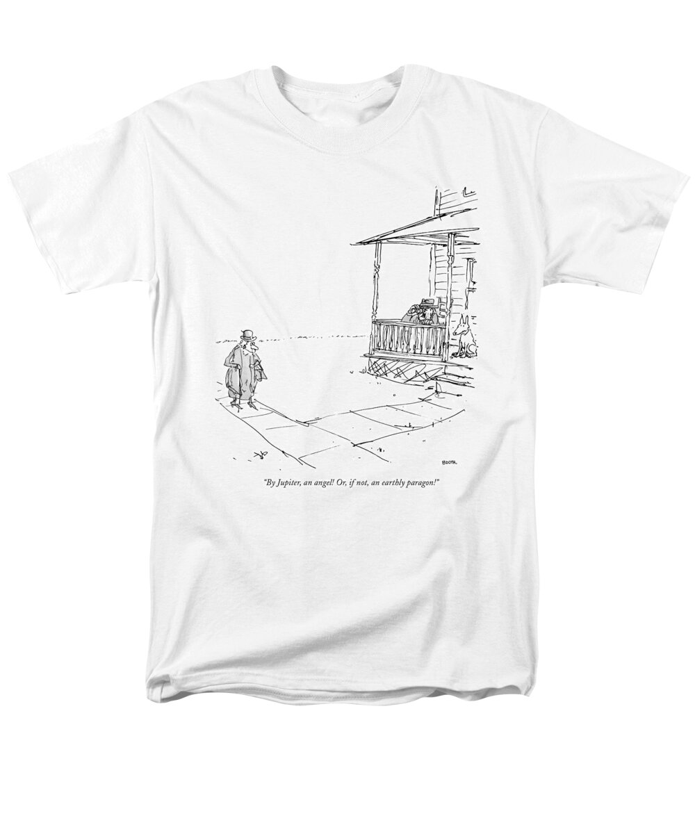 88507 Gbo George Booth (old Geezer On Porch With His Binoculars Men's T-Shirt (Regular Fit) featuring the drawing By Jupiter, An Angel! Or, If Not, An Earthly by George Booth