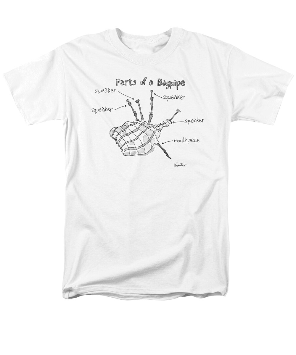 Captionless Bag Pipes Men's T-Shirt (Regular Fit) featuring the drawing Diagram Entitled Parts Of A Bagpipe by Ken Krimstein