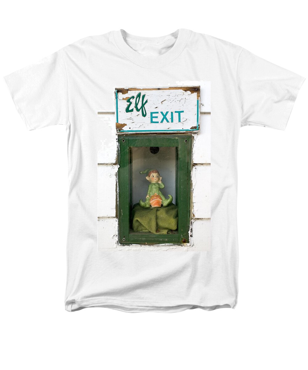 Humor Men's T-Shirt (Regular Fit) featuring the photograph elf exit, Dubuque, Iowa by Steven Ralser