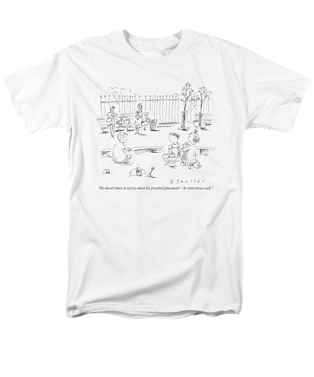 Interview Men's T-Shirt (Regular Fit) featuring the drawing He Doesn't Have To Worry About His Preschool by Barbara Smaller