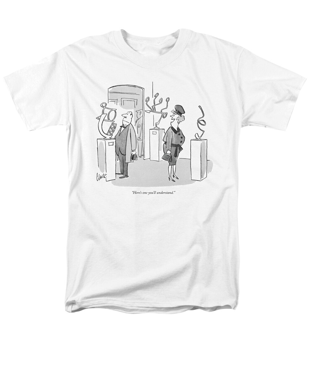 
 (wife To Husband In Art Gallery Men's T-Shirt (Regular Fit) featuring the drawing Here's One You'll Understand by Claude Smith
