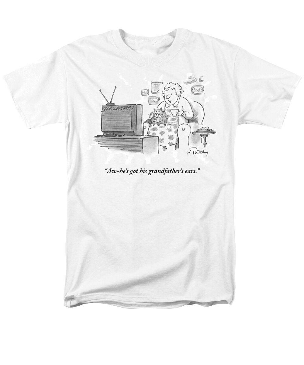 Aw-he's Got His Grandfather's Ears.' Men's T-Shirt (Regular Fit) featuring the drawing He's Got His Grandfather's Ears by Mike Twohy