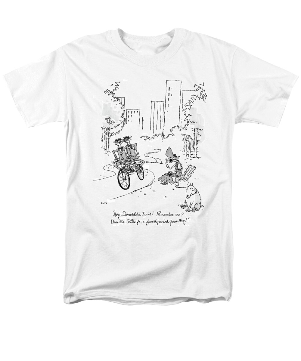Park Benches Men's T-Shirt (Regular Fit) featuring the drawing Hey, Dinwiddie Twins! Remember Me? Drusilla by George Booth