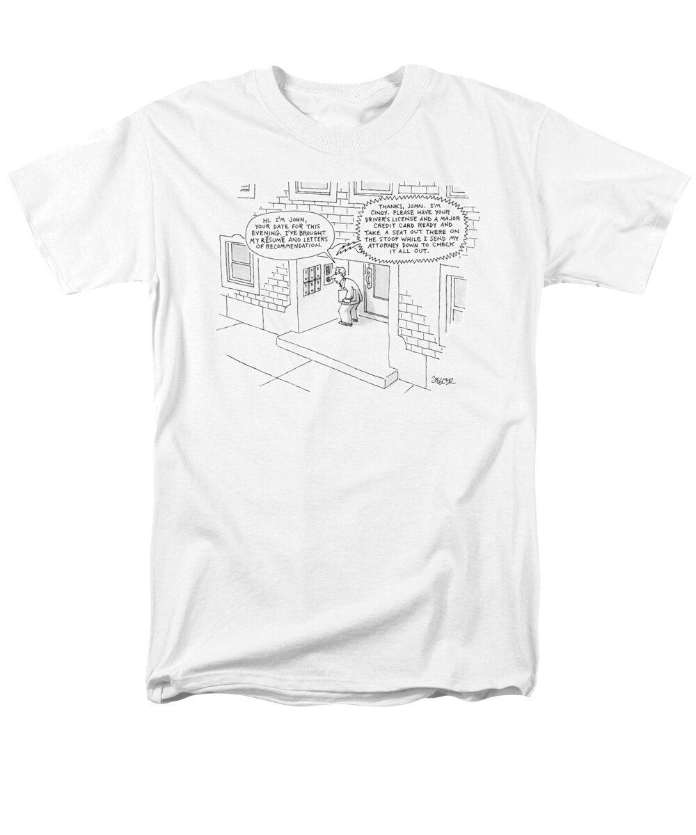 Apartment Building Men's T-Shirt (Regular Fit) featuring the drawing 'hi. I'm John by Jack Ziegler