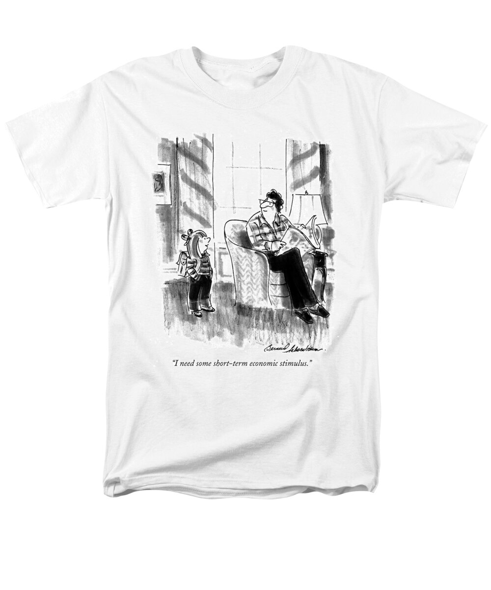 
(young Girl Says To Her Father Who Is Sitting In A Chair Reading A Newspaper)
Family Men's T-Shirt (Regular Fit) featuring the drawing I Need Some Short-term Economic Stimulus by Bernard Schoenbaum
