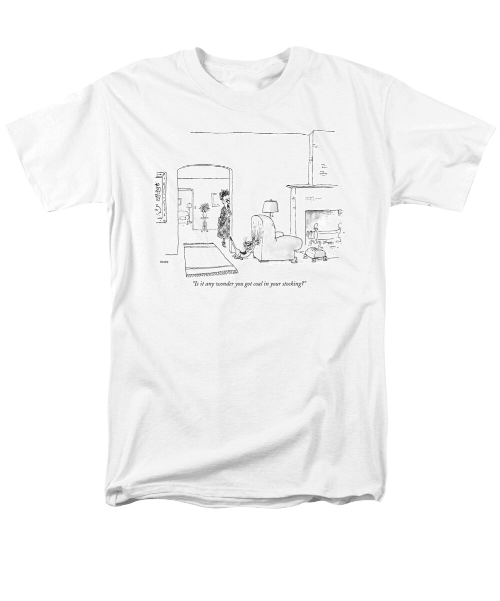 Interiors Men's T-Shirt (Regular Fit) featuring the drawing Is It Any Wonder You Got Coal In Your Stocking? by George Booth