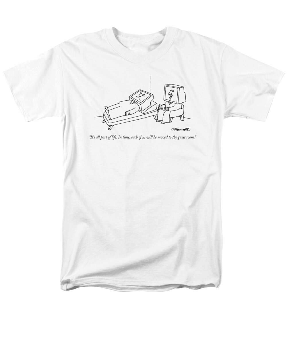 
(psychiatrist Talking To Patient Lying On Couch Men's T-Shirt (Regular Fit) featuring the drawing It's All Part Of Life. In Time by Charles Barsotti