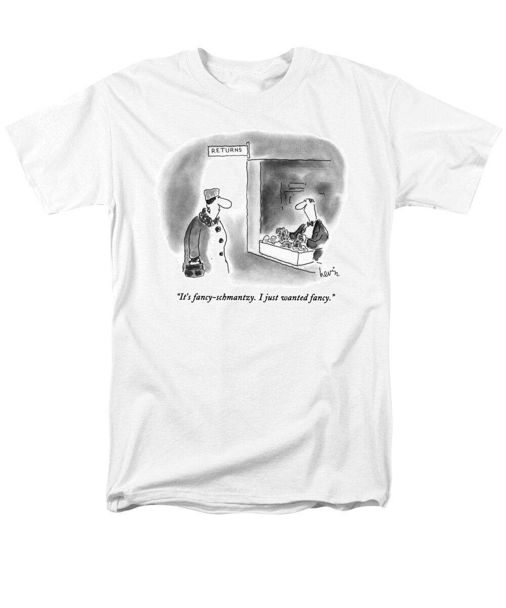 
(woman Talking To Man In Department)
Consumerism Men's T-Shirt (Regular Fit) featuring the drawing It's Fancy-schmantzy. I Just Wanted Fancy by Arnie Levin