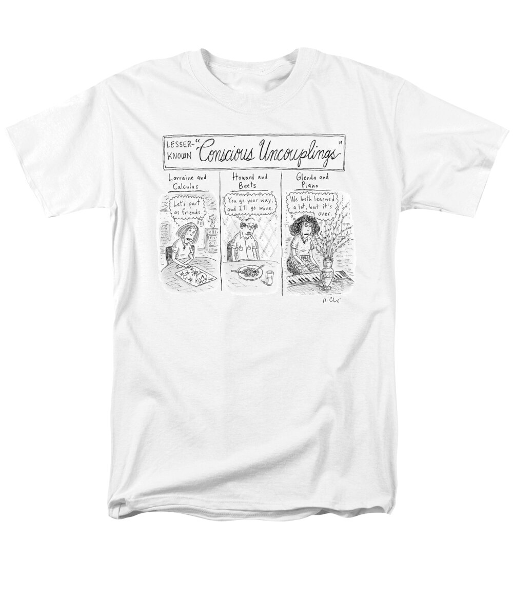 Conscious Uncoupling Men's T-Shirt (Regular Fit) featuring the drawing Lesser-known 'conscious Uncouplings Three Panels by Roz Chast