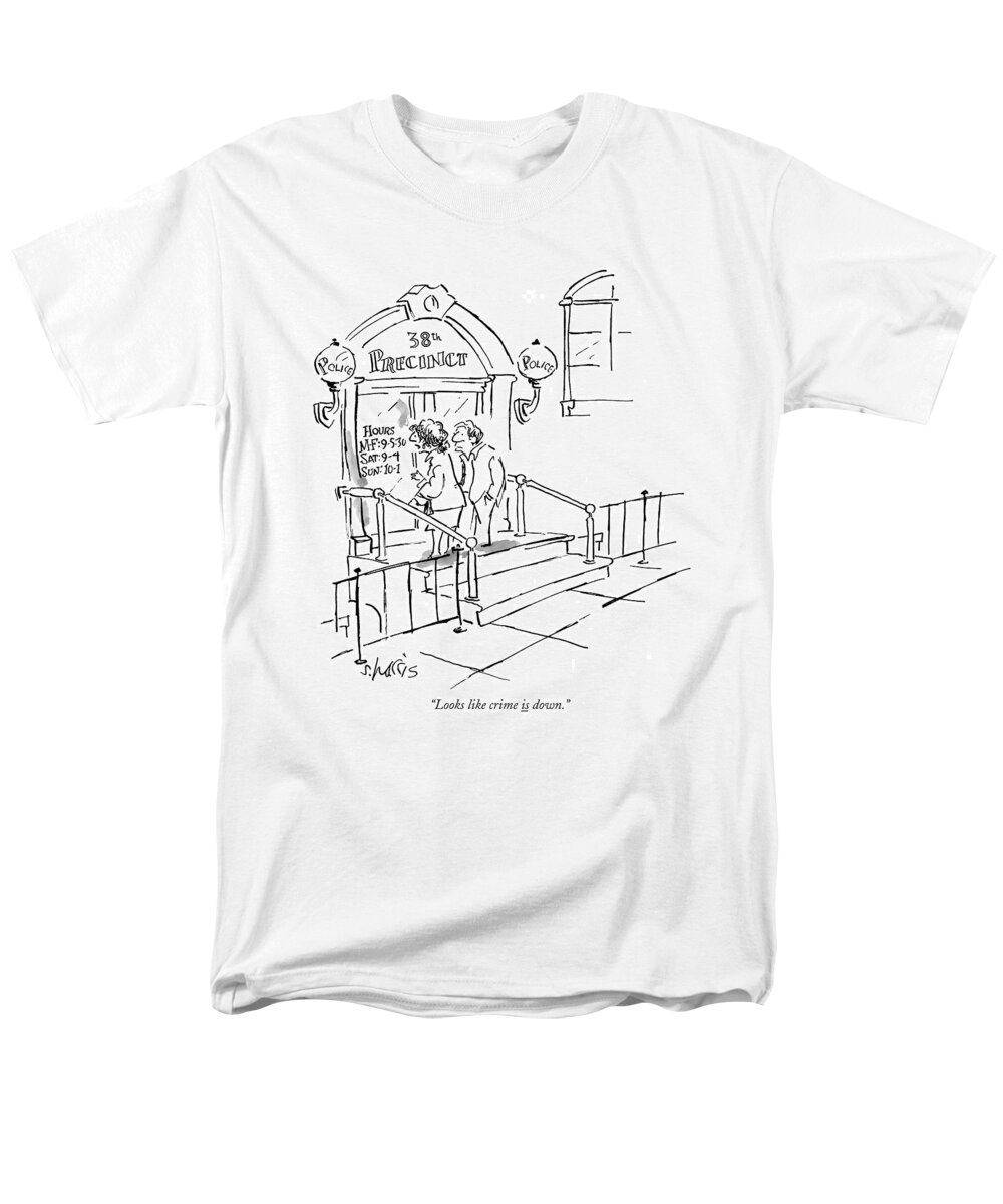 Police Men's T-Shirt (Regular Fit) featuring the drawing Looks Like Crime Is Down by Sidney Harris