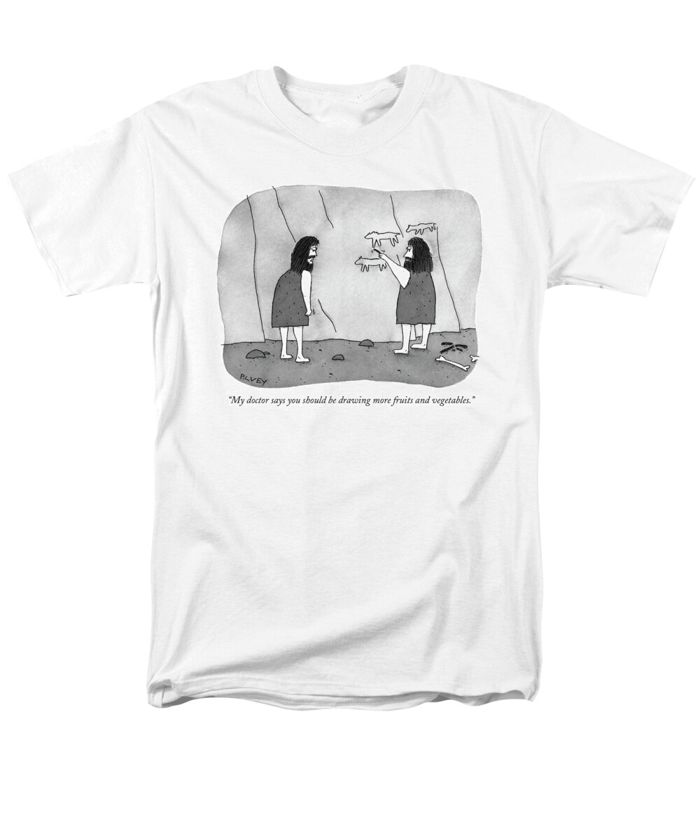 Vegetarians Men's T-Shirt (Regular Fit) featuring the drawing My Doctor Says You Should Be Drawing More Fruits by Peter C. Vey