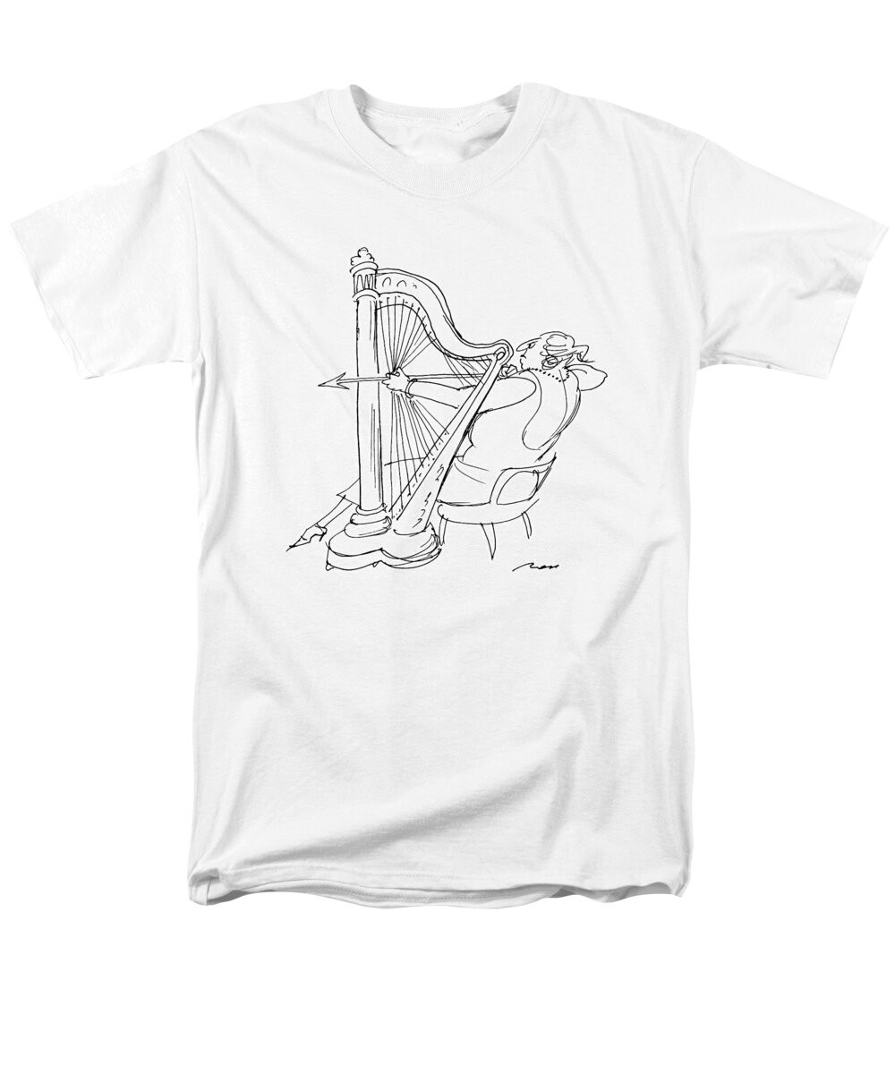 No Caption
A Large Lady Harpist Prepares To Shoot An Arrow Men's T-Shirt (Regular Fit) featuring the drawing New Yorker March 4th, 1991 by Al Ross
