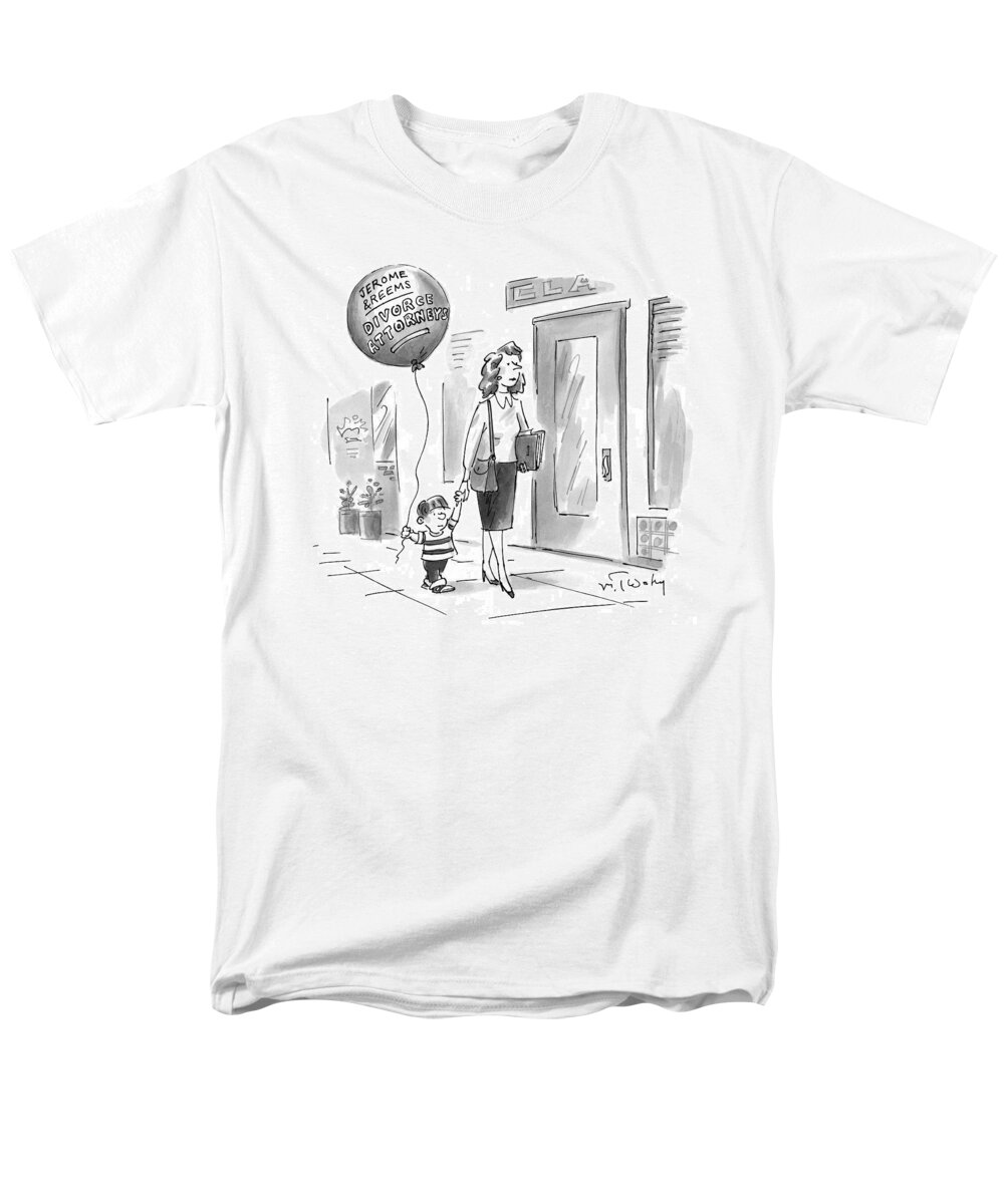 Accountants(small Boy Walks Down The Street Holding His Mother's Hand Men's T-Shirt (Regular Fit) featuring the drawing New Yorker May 24th, 1999 by Mike Twohy