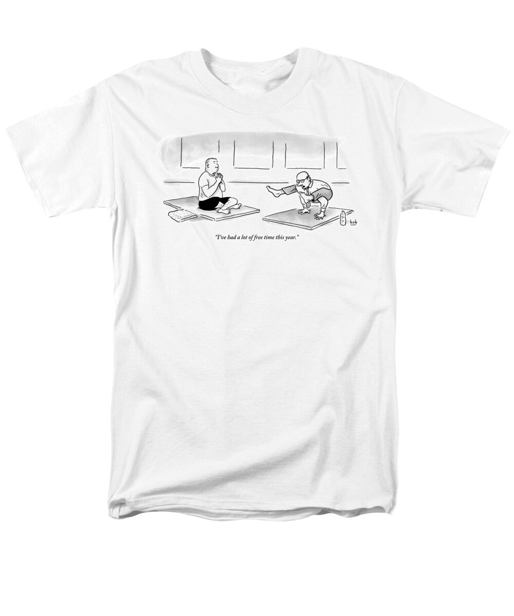Yoga Men's T-Shirt (Regular Fit) featuring the drawing One Man In A Difficult Yoga Position Wearing by Bob Eckstein