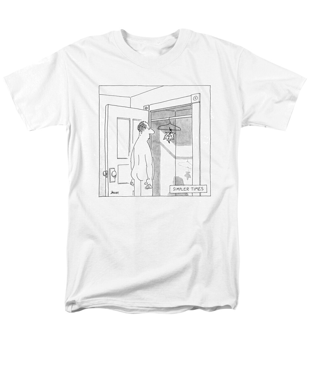 Simpler Times (nude Man Men's T-Shirt (Regular Fit) featuring the drawing Simpler Times by Jack Ziegler