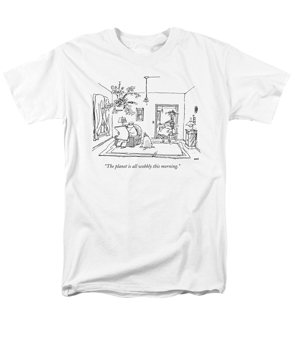 Old Age Men's T-Shirt (Regular Fit) featuring the drawing The Planet Is All Wobbly This Morning by George Booth
