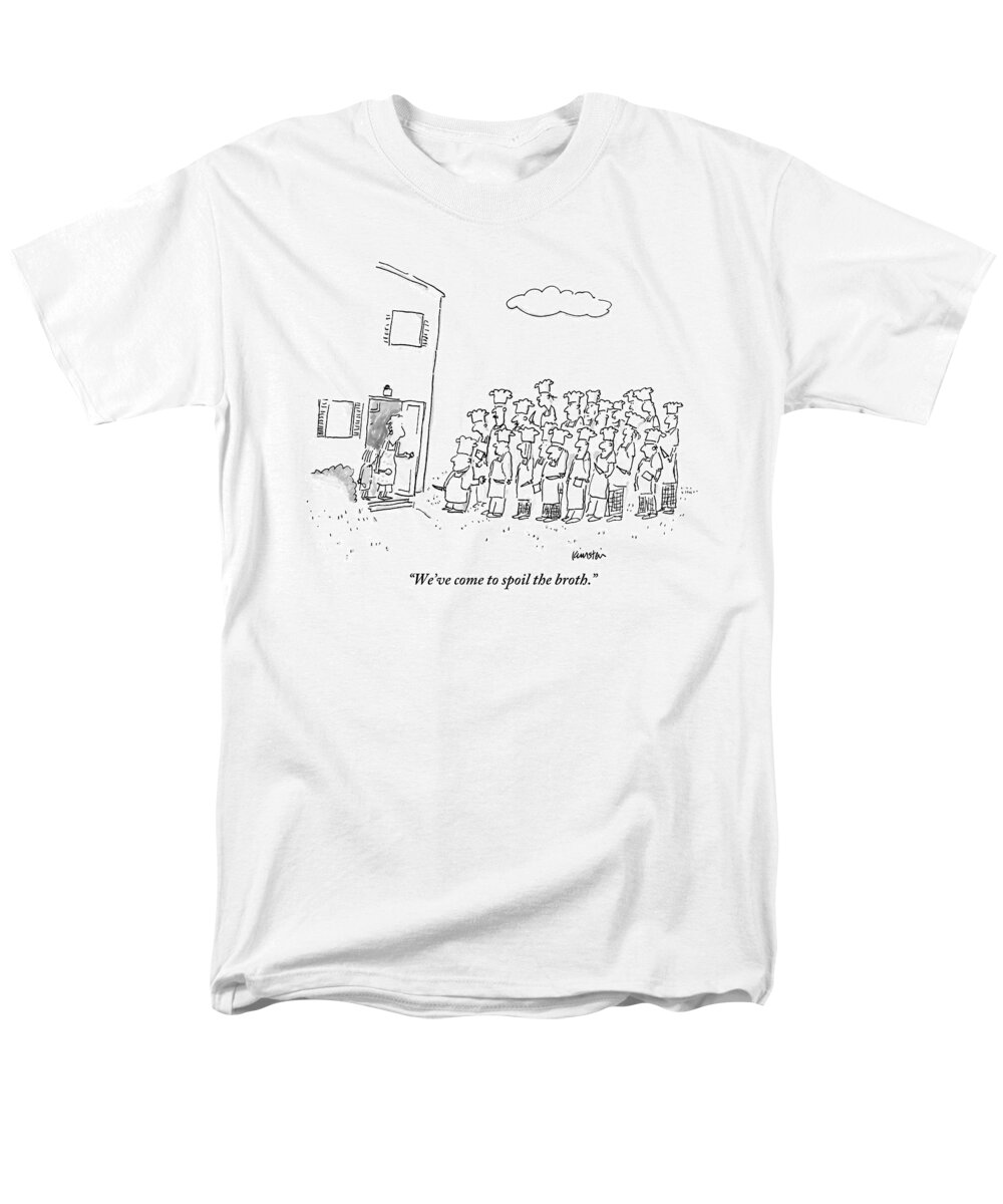 Chefs Men's T-Shirt (Regular Fit) featuring the drawing The Spokesman For A Hoard Of Chefs Addresses by Ken Krimstein