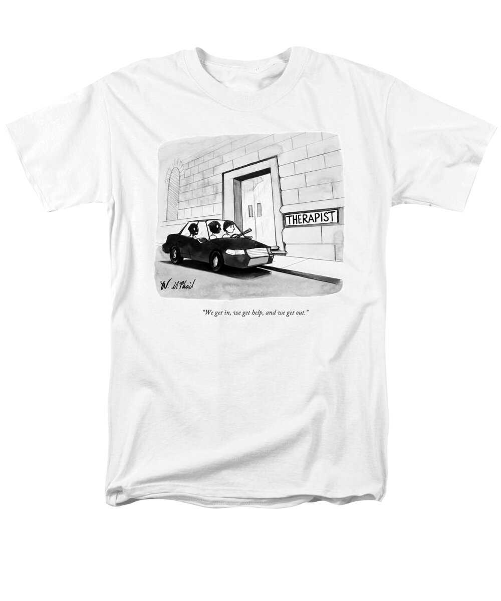 Therapy Men's T-Shirt (Regular Fit) featuring the drawing Three Robbers Sit In A Car Outside A Building by Will McPhail